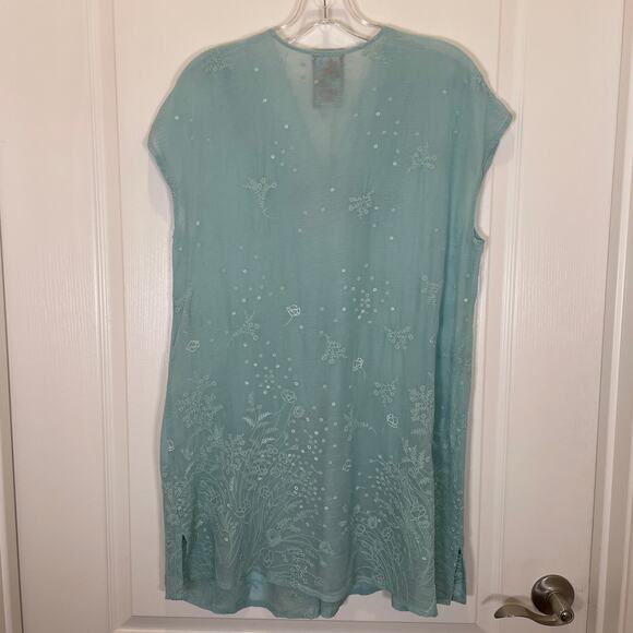 Johnny Was Seafoam Green Mini Dress Embroidered Floral Vneck S - Picture 4 of 4
